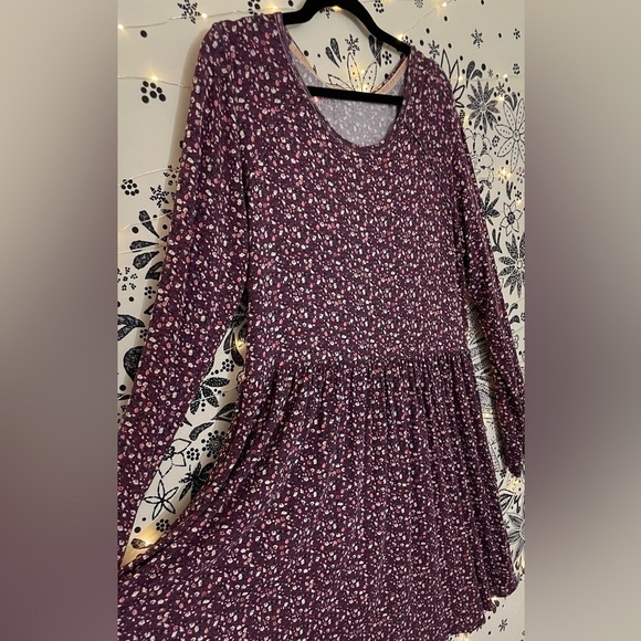 Purple floral long sleeve stretch soft flowy comfy  easy dress - Picture 9 of 9